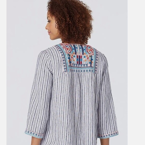J Jill Love Linen Embroidered Striped Tunic Top Size M - Picture 7 of 11